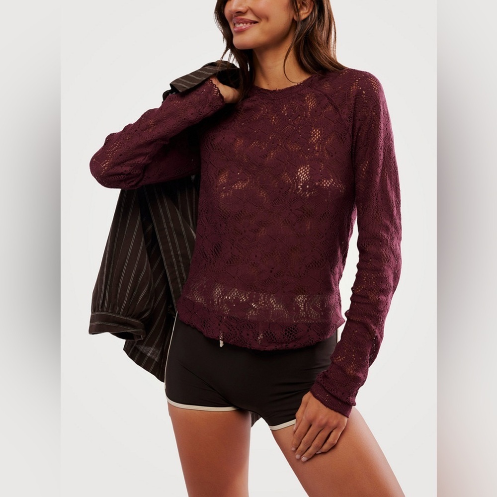 Free People In The Meadow Lace Top in Port Royal, Size Small - Picture 3 of 11